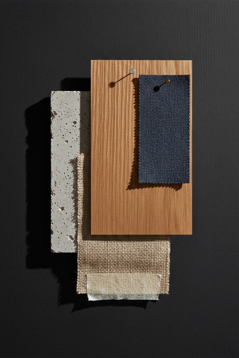 Beton ve ahşap doku örneklerinin fotoğraf kolajı, pafta rumuzları ile